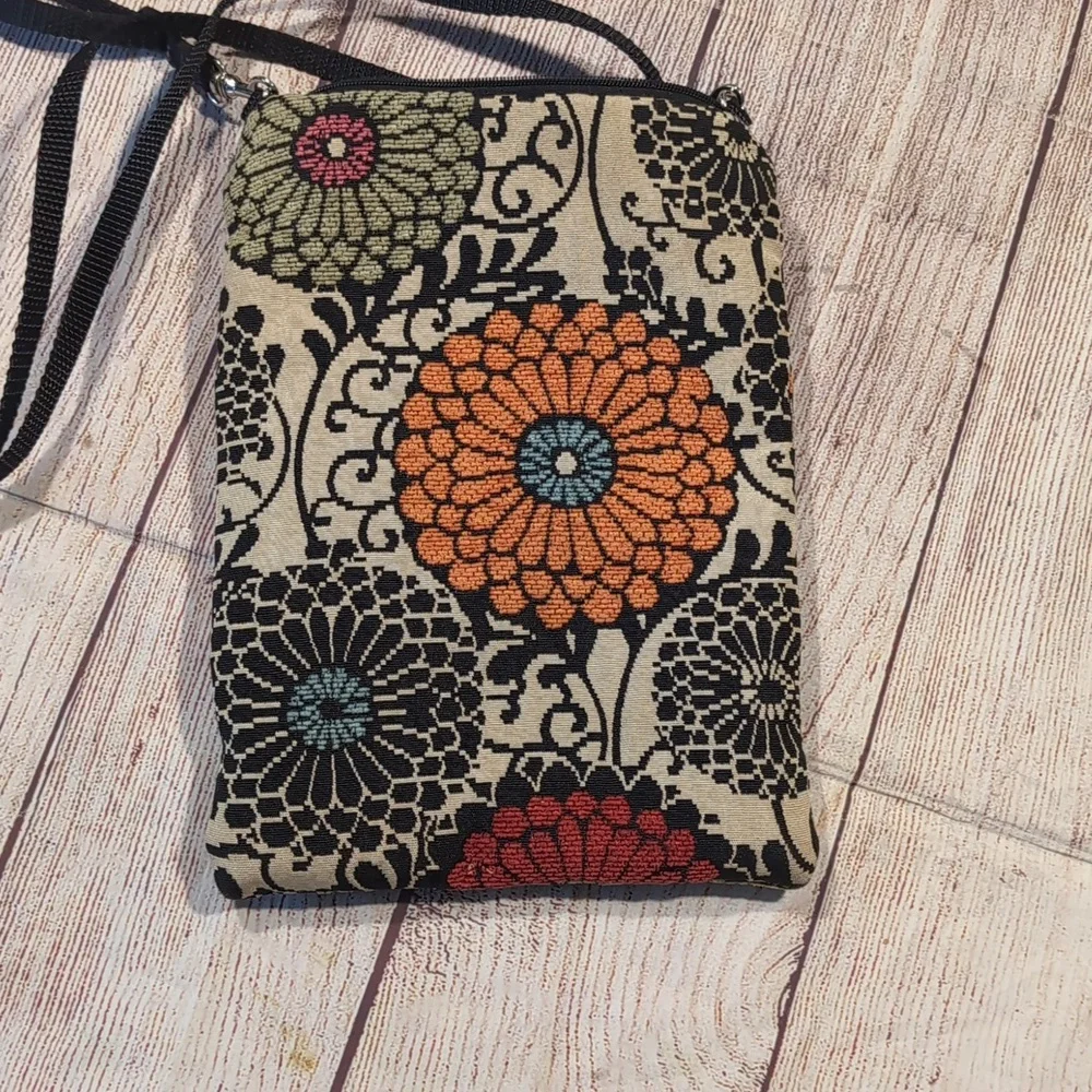 Janine King Designs fabric floral pattern adjustable strap cross body